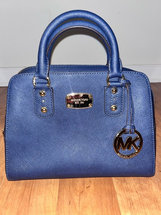 Michael Kors Handbags - Michael Kors Royal Blue Saffiano Leather Satchel with Gold-Tone Hardware